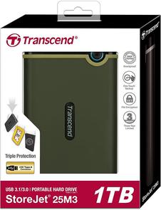 Зовнішній жорсткий диск Transcend StoreJet 25M3 1TB TS1TSJ25M3G Military Green Slim