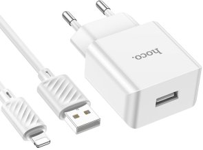 Зарядний пристрій Hoco C106A Leisure White with AM/Lightning (6931474783899)