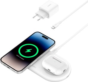 Бездротовий зарядний пристрій Belkin BoostCharge Pro 2in1 Qi2 15W White (WIZ021VFWH)