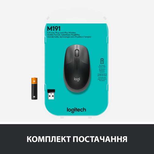Миша Logitech M190 Full Size Wireless Charcoal (910-005905)